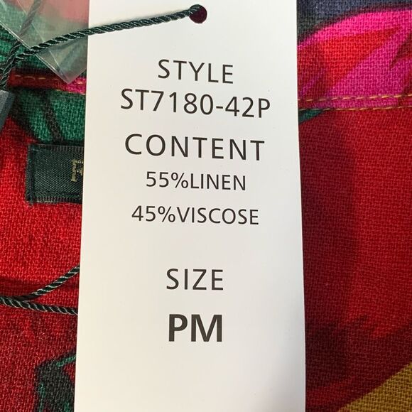 For Cynthia Button Up Shirt Linen Blend Hawaiian  Floral Print Yellow Red Petite - Picture 8 of 9